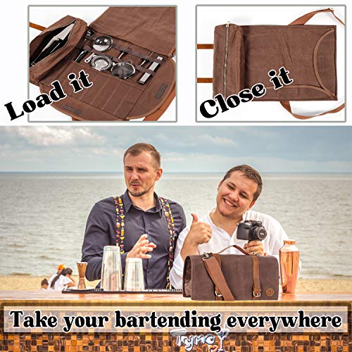 Beemojo Barkeeper-Werkzeugtasche, gewachstes Segeltuch, wasserabweisend, verstellbare Schultergurte, Echtledergriffe, 16… – Bild 4