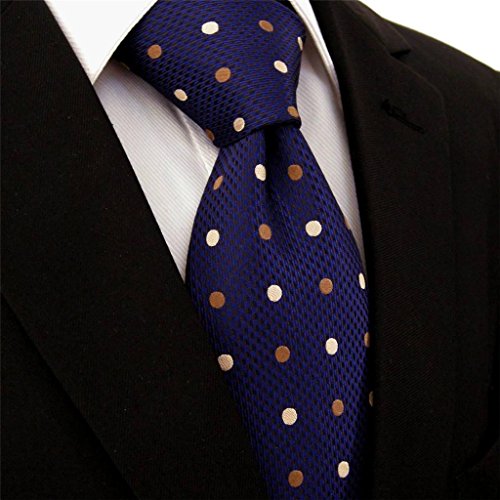 Intrepid Handmade Polka Dot Multi-color Executive Men's Tie, Blue , White , Gold , Polka Dot 100% Silk Jacquard Woven Necktie Tie
