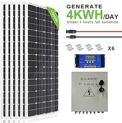 Eco Worthy 1000 Watt 1kw 12 Volt Solar Panel Off Grid Rv Boat Kit With 60a Pwm Charge Controller And Solar Combiner Box