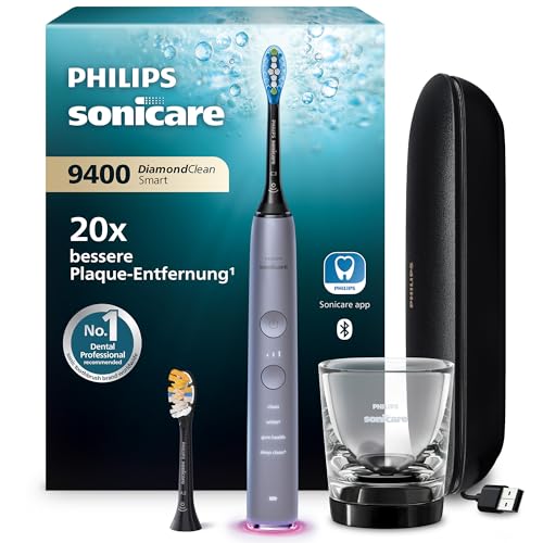 Philips Sonicare DiamondClean Smart 9400 elektrische Zahnbürste, Schallzahnbürste mit App, Drucksensor, Bürstenkopferkennung, 4 Putzmodi und 3 Intensitätsstufen, Grau, Modell HX9917/90