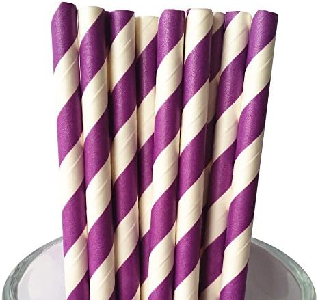 MY PAPER Biodegradable Paper Straws 7.75 Inch Decorative Striped Paper Straws 25 PACK (Purple)