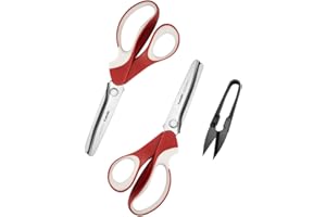 Pinking Shears Set (Pack of 2 PCS, Serrated & Scalloped edges) By Kalatic - Zig-zag Scissor for Fabric Leather & PPDer - Pinking Dressmaking Sewing Scissors KT-002-D