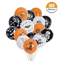 IXI 100 Pieces Halloween Balloons 12 Inches Thick Latex Balloons Halloween Decorations Party Supplies Balloons Black Orange White