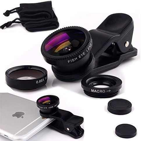 Camera Phone Lens, FightEver Universal Detachable 180° Fish Eye Lens Wide Angle Lens Micro Lens 3 in1 Easy Use Camera Lens Kits Special for Apple iPhone Series, iPhone 6 6 Plus 5 5c 5s 4s (black)