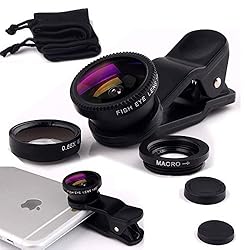See Bullstyle Universal 3 in 1 Camera Lens Kit Clip-On 180 Degree Supreme Fisheye + 0.65X Wide Angle+ 10X Macro Lens for iPhone 6s/6s Plus, iPhone 6/6 Plus,iPhone 5 5S 4 4S Samsung HTC Android (Black) Details