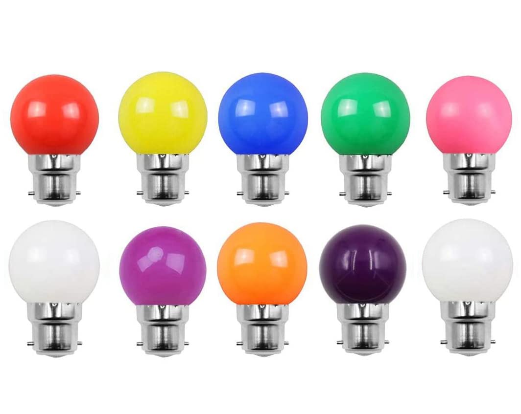 Aiwerttes 10 Pack B22 G45 2W Screw Cap 10Colors LED Light Bulbs,20W Incandescent Bulb Equilavent,Festoon Party Lights for Indoor Outdoor Use,Not-Dimmable