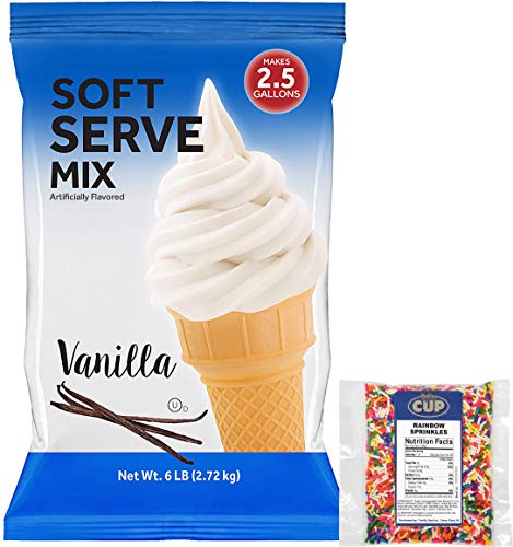 Clabber Girl Vanilla Soft Serve Ice Cream Mix 6 Pound with By The Cup Rainbow Sprinkles
