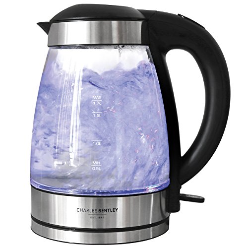 [- Charles Bentley 3Kw Illuminating LED Glass Kettle 1.7 L Cordless Clear Glass 360 Degree Base - F