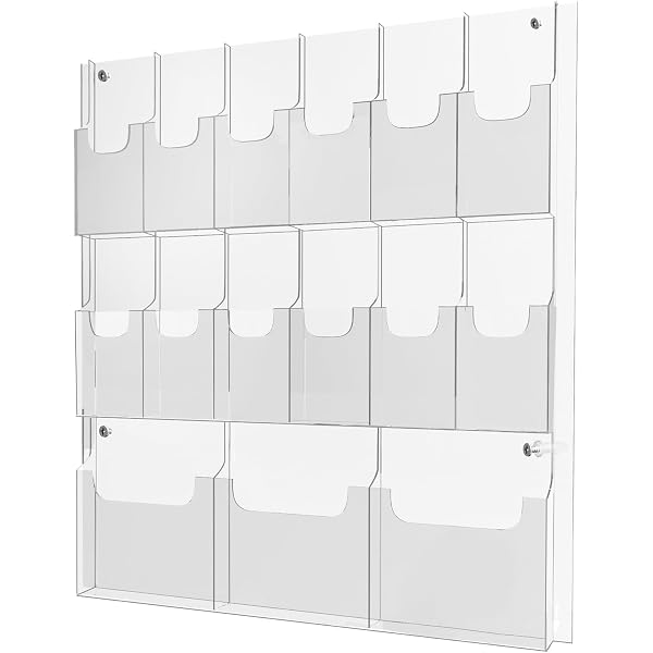 2-Pack Clear Acrylic Business Card Holder Wall Mount - 16 Pockets Each, 15.7x11.8 Inch