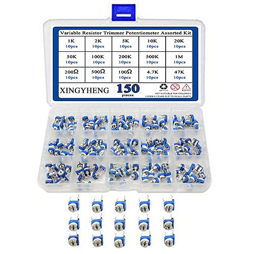 XLX 150PCS Variable Resistor Trimmer Potentiometer Assorted Kit 1/10 Watt 100 to 1M Ohm 15 Values (10pcs for Each Value) with Storage Box