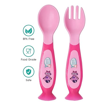 Buddsbuddy Premium Fork & Spoon Set with Suction 2pcs (Pink)