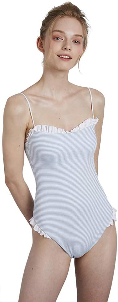 Amazon Co Jp ワンピースフリル水着 スクエア襟シアーサッカーストライプセクシーな折り畳みバケーションレトロワンピース水着新カジュアル かわいい水着 ブルー M ホーム キッチン