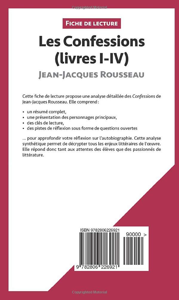 Les Confessions Livres I Iv De Jean Jacques Rousseau Fiche De Lecture Resume Complet Et Analyse Detaillee De L Oeuvre Amazon Fr Zoubir Sabrina Lepetitlitteraire Livres