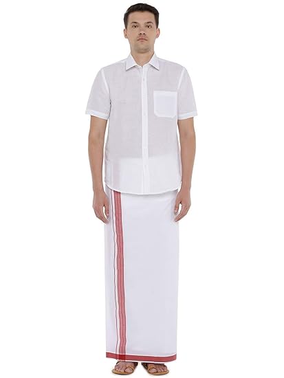 Unisex Orchid Cotton Dhoti/Double Mundu (White, Free Size 4 m)