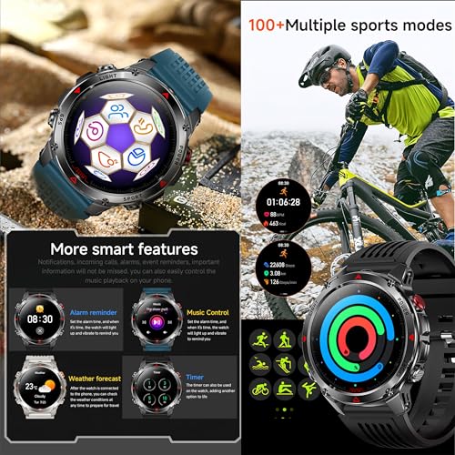 MYSHUN Reloj Inteligente Hombre con Llamadas, 1,46 Pulgada Smartwatc Hombre Deportivo con Podometro Pulsometro SpO2 Sueño Presion Arterial Actividad IP68 Reloj Digital para iOS Android (Negro)