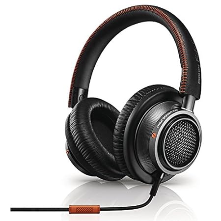 Philips L2BO/27 Fidelio High Fidelity Headphones with Mic and Memory foam cushioning, Black/Orange