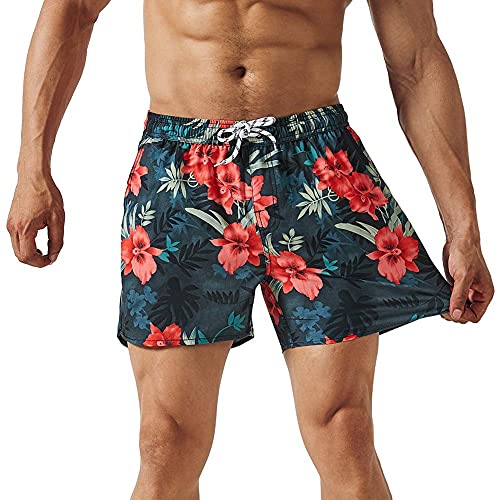 maamgic Mens Floral Swim Trunks 4 Way Stretch Boardshorts Quick Dry