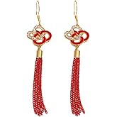 Chinese Knot Taseel Earring Chinese New Years Love Lucky Style Celebration Aesthetic Hanging Dangle Drop Asian Pretty Cubic Zirconia Hook Earring Crystal Spring Festival Jewelry Womens Ladies