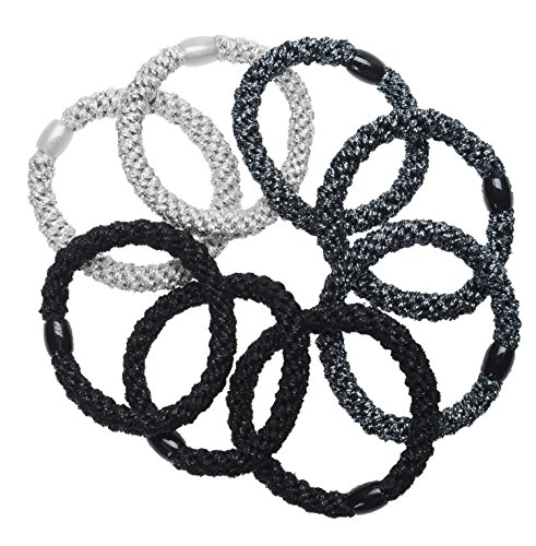 image for L. Erickson Grab & Go Ponytail Holders, Grey Metallic, Set of Eight - 