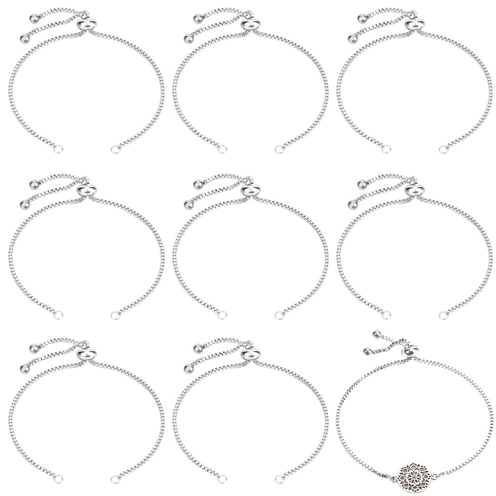 Beebeecraft 1 Box 10Pcs Slider Bracelet Link Chain 24cm/9.5in Stainless Steel Silver Adjustable Slider Extender Chains with Ball Ends for Jewellery Making DIY Findings