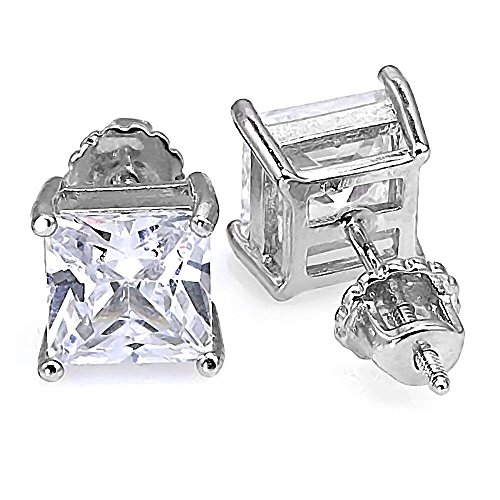 Kegan: 10mm, 12.0ct Princess Cut Ice on Fire CZ Screw-back Stud Earrings 925 Sterling Silver, 3130A - Thumbnail 2