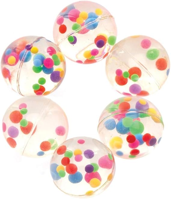 Pelotas de goma con cuentas multicolor Pack de 6 Bolas de goma para ni/&ntilde;os con cuentas multicolor para bolsas sorpresa en fiestas o para jugar en el recreo Baker Ross