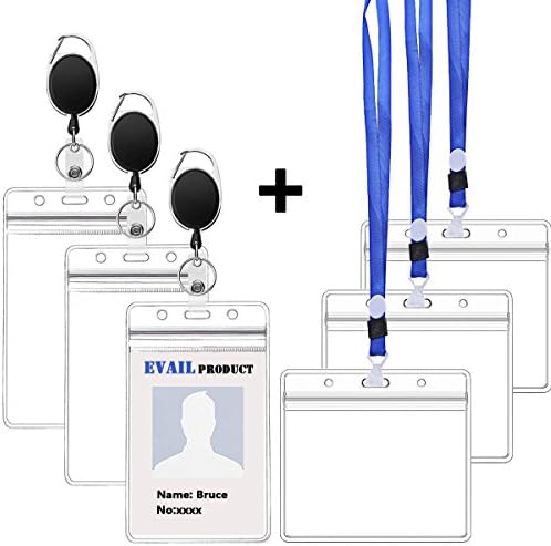 Retractable Badge Holder with Clip-Heavy Duty Vertical Horizontal PVC ID Holder with Key Ring &amp; Lanyard for Office Company Employee School Student Bus Pass ID Card-12 Pcs