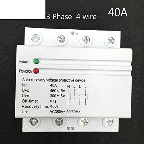 40A 380V 3P+N Din Rail Self Recovery Automatic Reconnect Over & Under Voltage Lightening Protection Protector Protective Relay
