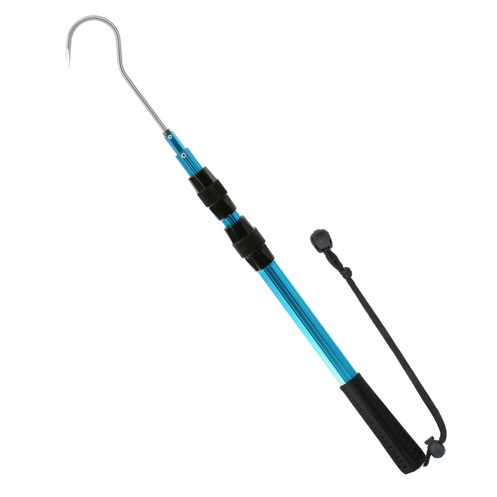 KOMCLUB Fishing Gaff Hook, Retractable Fishing Gaff Sharp Fishing Gear Hook Tackle with Soft Rubber Nonslip Handle and Lanyard Lightweight Non-slip Sharp Hook for Saltwater Boat Fishing Kayak Fishing