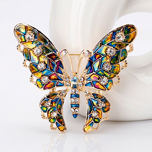 Afco Women Butterfly Rhinestone Brooch Pin,Colorful Metal Lapel Broochpin Dress Jewelry Decor