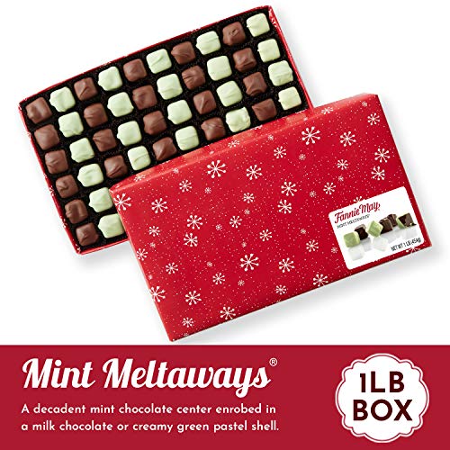 Fannie May Holiday Wrap Mint Meltaways, Milk Chocolate and Pastel Candy with a Mint Chocolate Center, Christmas Candy Gift Box, 1 lb