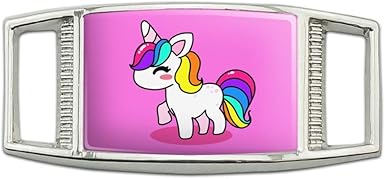 Amazon Com Cute Kawaii Rainbow Unicorn Chibi Rectangular Shoe Shoelace Shoe Lace Tag Runner Gym Charm Decoration Clothing