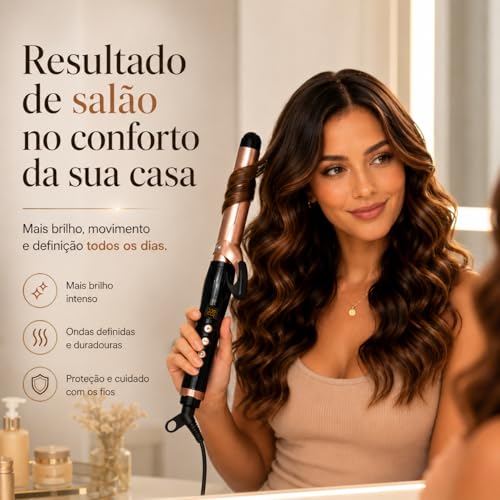 Modelador de Cachos Profissional 25mm Bivolt com Revestimento Cerâmico, Controle de Temperatura LED e Cabo 360° – Cachos Naturais e Duradouros