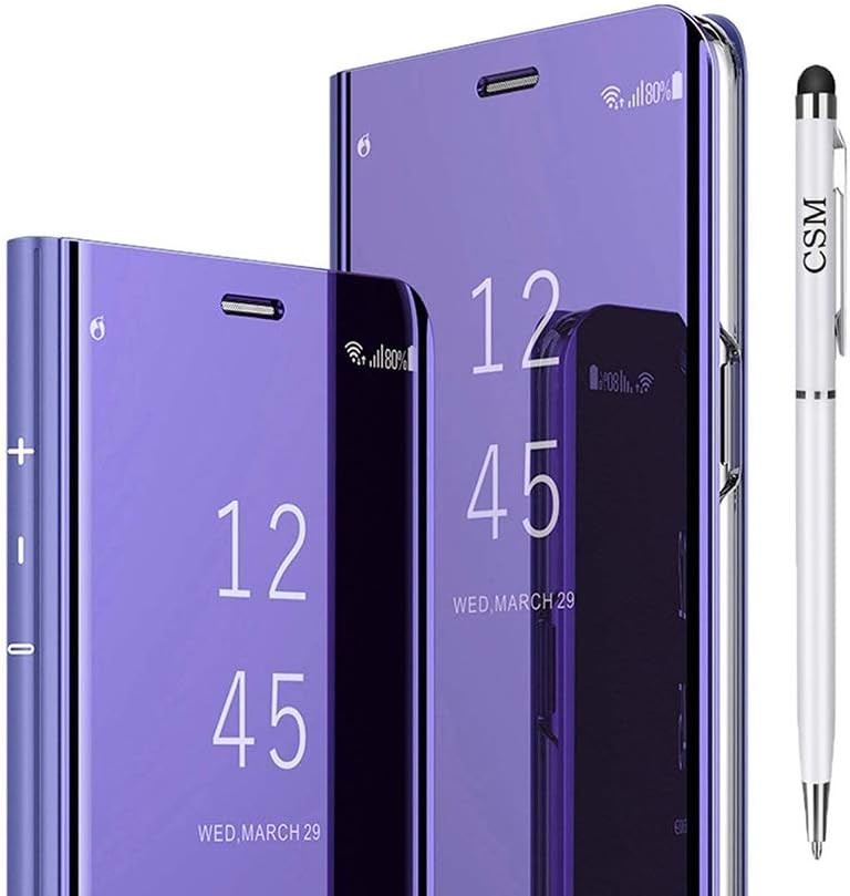 Huawei P10 Lite Mirror Flip Case, Luxury Electroplate Plating Kickstand Case Smart Clear View Cover with Screen Protector Full Coverage Flexible Film for Huawei P10 Lite-(Violet)