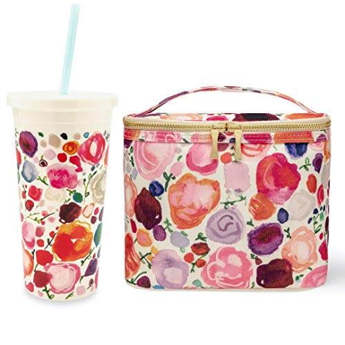 Kate Spade New York Women's Floral Collection Cute Insulated Canvas Lunch Bag Gold Zippers With