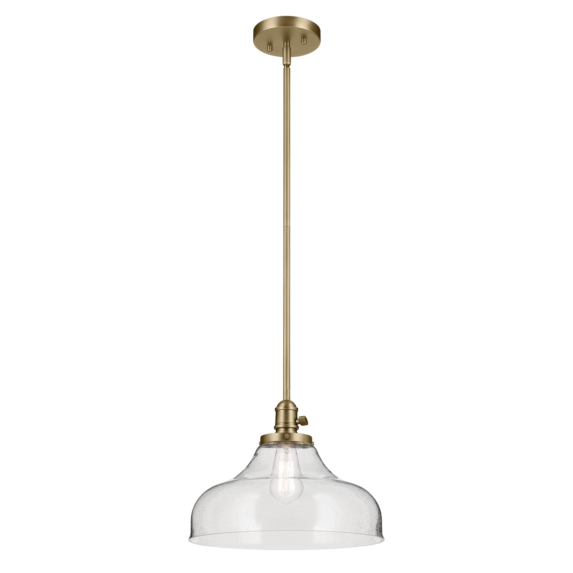 Photo 1 of Avery 11.25" 1-Light Bell Pendant with Clear Seeded Glass in Natural Brass, for Kitchen Island, Dining Table, (11.25" x 14.25"),43906NBR