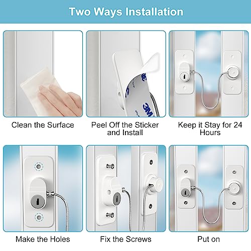AOSITE Window Lock Children No Drilling for Window Protection Fridge Cabinet Doors Pack of 2 Window Lock Only Tilt Window Protection Children Self-Adhesive or Screws Safety Lock Pet Childproof