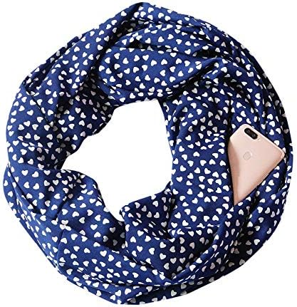 VPASS Women Convertible Travel Scarf with Secret Hidden Zipper Pocket Infinity Scarf Winter Warm Print Retro Cashmere Wool Loop Shawl Scarves