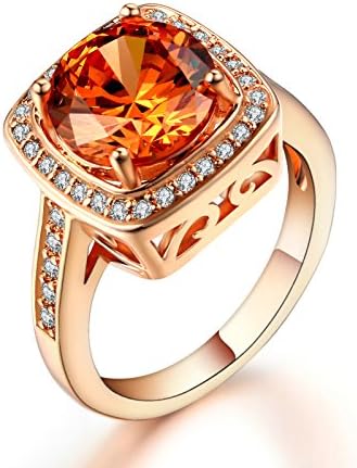 Ritzy Glam Cubic Zirconia Rose Gold Plated Ring | Stunning Crystal Yellow November Birthstone Rose Gold Halo Setting with 28 CZ Stones | Nickel-Free, Anti-Allergy, Round Cut Fashion Jewelry for Women
