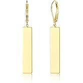 Sterling Silver Dangle Earrings for Women Trendy Long Bar Dangle Drop Earrings for Women 14K Gold Plated Hypoallergenic Lightweight French Leverback Earings