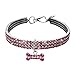 Necklace for Small Dog Girl Wakeu Rhinestone Bling Collars with Bone Pendant