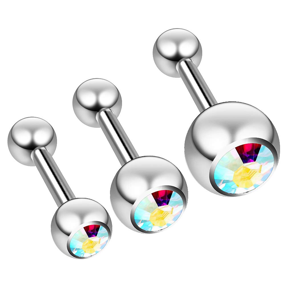 3pc 16g 1.2mm Triple Forward Helix Earrings Cartilage Bar Piercing Studs Tragus Stainless Steel (3,4,5mm AB's)