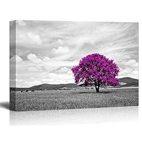 Canvas Wall Art - Pop Color of Purple Tree on Black and White Landscape - Giclee Print Gallery Wrap Modern Home Art Ready to Hang - 12x18 inches