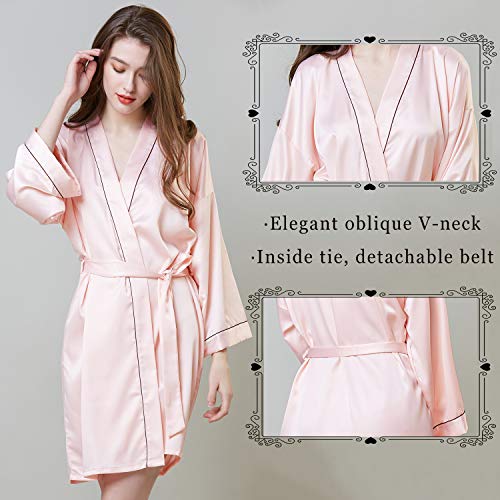 Women's Robe Satin Kimono Silk Luxury Short Silky Bathrobe for Bridesmaid Wedding Party Pink