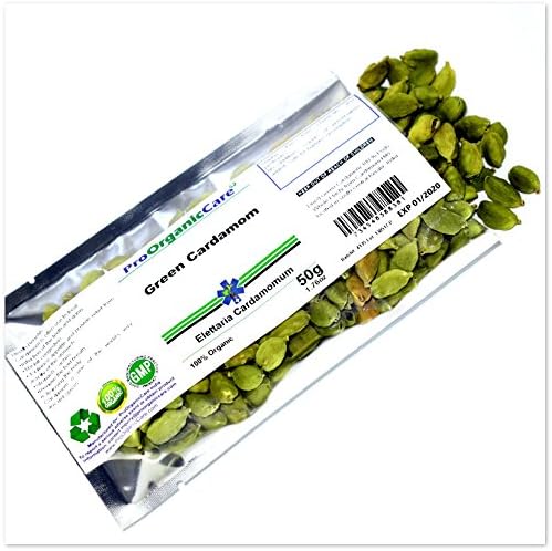 Pro Organic Care Dried Green Cardamom 100 % Kerala Pods Whole Elachi Raw Strong [50g] SKU# 4136