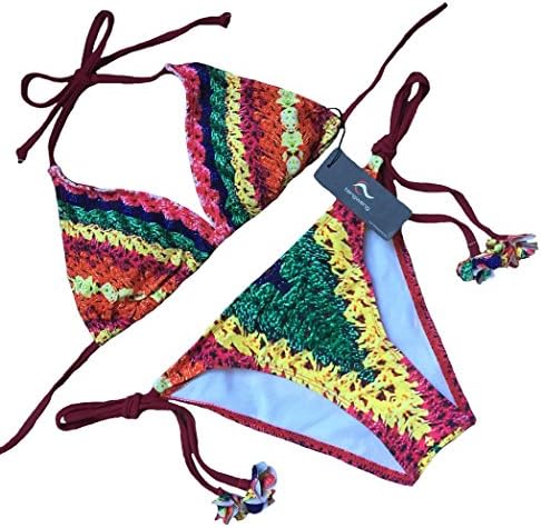 Tengweng Women 2 Piece Halter Padding Bikini Set Print Swimsuit Beach Bathing Suit L Print