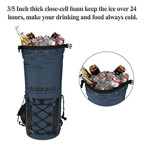Buffalo Gear 35L Insulated Cooler Backpack Portable Waterproof Dry Bag