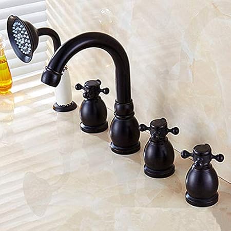 5 Hole Roman Tub Filler Faucet With Handheld Shower Vintage