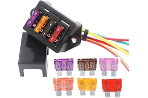 Gebildet 2-Input 4-Output Car Standard Blade Fuse Holder (Apply to 1~40 AMP), ATC ATO 4 Way Fuse Box with Wire for Car/Boat/Marine/Trike, with 10 Blade Fuse (3A/5A/7.5A/10A/15A/20A/25A/30A/35A/40A)