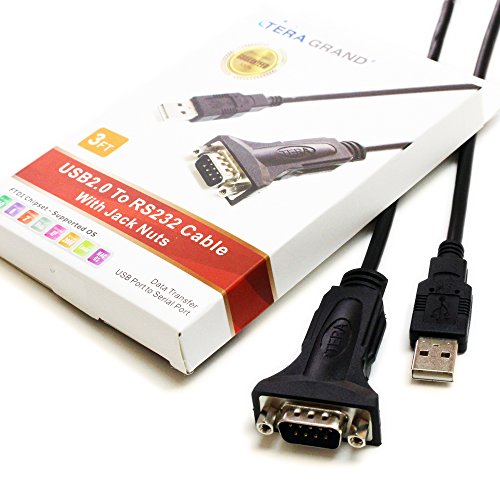 Tera Grand Premium USB 2.0 to RS232 Serial DB9 3 Ft Adapter Cable - Supports Windows 10, 8, 7, Vista, XP, 2000, 98, Linux and Mac - Built with FTDI Chipset and Hex Jack Nuts